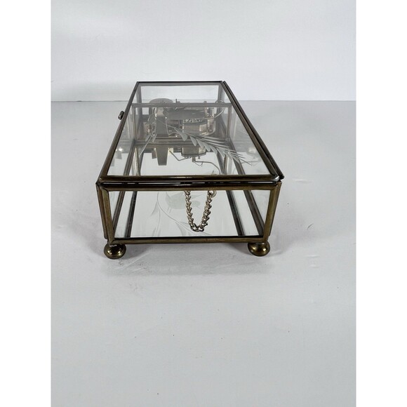 Music Box Trinket Box Made Of Glass And Brass With Etched Bird‎ Lara’s Theme VTG - Picture 10 of 13